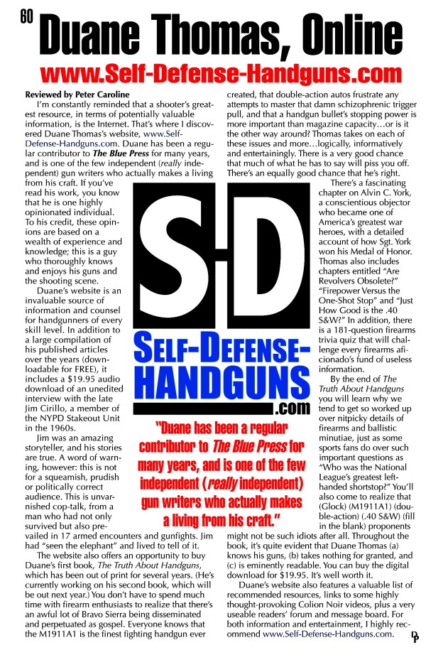 Self-Defense-Handguns.com Article In The Blue Press
